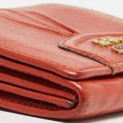 Pre Owned Coach Orange Leather Ashley Compact Wallet