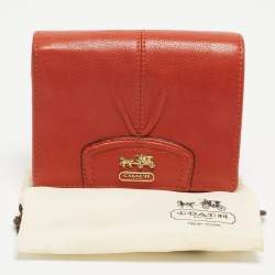 Pre Owned Coach Orange Leather Ashley Compact Wallet