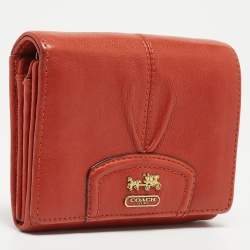 Pre Owned Coach Orange Leather Ashley Compact Wallet