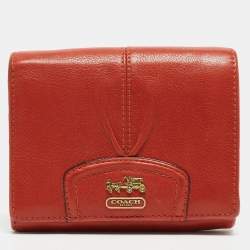 Pre Owned Coach Orange Leather Ashley Compact Wallet