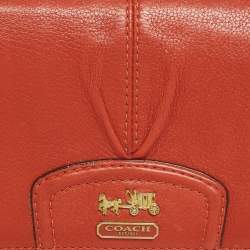 Pre Owned Coach Orange Leather Ashley Compact Wallet