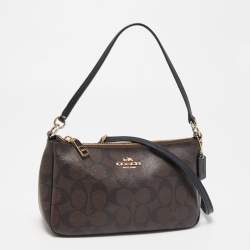 Coach Dark Brown Signature Coated Canvas Crossbody Bag