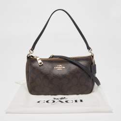 Coach Dark Brown Signature Coated Canvas Crossbody Bag