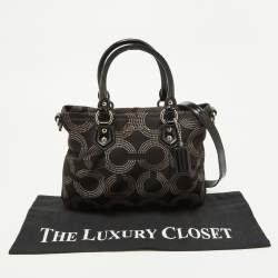 Pre Owned Coach Black Op Art Fabric and Patent Leather Sophia Satchel