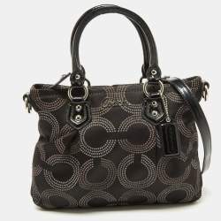 Pre Owned Coach Black Op Art Fabric and Patent Leather Sophia Satchel