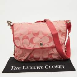 Coach Pink Signature Canvas and Patent Messenger Bag