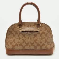 Pre Owned Coach Beige/Brown Signature Coated Canvas and Leather Mini Sierra Satchel