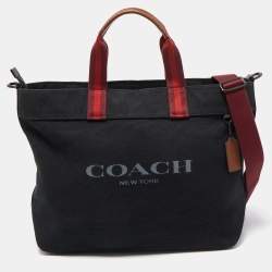 Pre Owned Coach Black/Burgundy Canvas and Leather 38 Tote