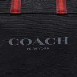Pre Owned Coach Black/Burgundy Canvas and Leather 38 Tote