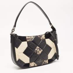 Pre Owned Coach Beige/Black Mixed Exotic Embossed Leather and Leather Chelsea Crossbody Bag