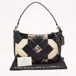 Pre Owned Coach Beige/Black Mixed Exotic Embossed Leather and Leather Chelsea Crossbody Bag