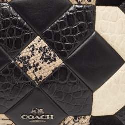 Pre Owned Coach Beige/Black Mixed Exotic Embossed Leather and Leather Chelsea Crossbody Bag
