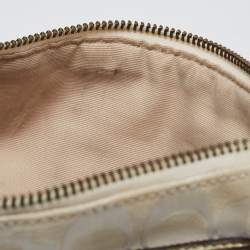 Pre Owned Coach Pale Gold/Beige Signature Canvas and Leather Baguette 