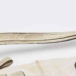 Pre Owned Coach Pale Gold/Beige Signature Canvas and Leather Baguette 