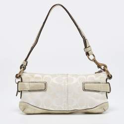 Pre Owned Coach Pale Gold/Beige Signature Canvas and Leather Baguette 