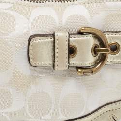 Pre Owned Coach Pale Gold/Beige Signature Canvas and Leather Baguette 