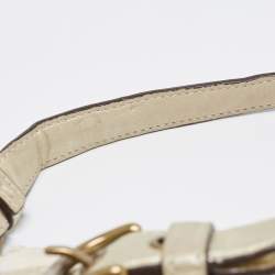 Pre Owned Coach Pale Gold/Beige Signature Canvas and Leather Baguette 