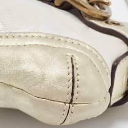 Pre Owned Coach Pale Gold/Beige Signature Canvas and Leather Baguette 