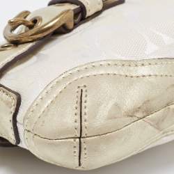 Pre Owned Coach Pale Gold/Beige Signature Canvas and Leather Baguette 