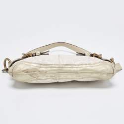 Pre Owned Coach Pale Gold/Beige Signature Canvas and Leather Baguette 