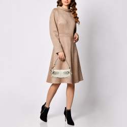 Pre Owned Coach Pale Gold/Beige Signature Canvas and Leather Baguette 