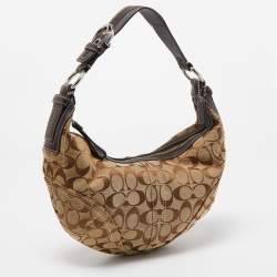 Coach Beige/Brown Signature Fabric and Leather Buckle Handle Hobo