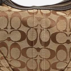 Coach Beige/Brown Signature Fabric and Leather Buckle Handle Hobo