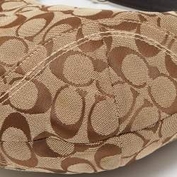 Coach Beige/Brown Signature Fabric and Leather Buckle Handle Hobo