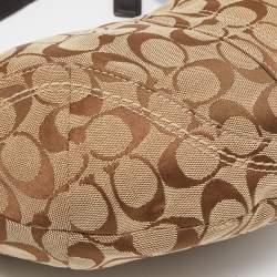 Coach Beige/Brown Signature Fabric and Leather Buckle Handle Hobo