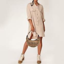 Coach Beige/Brown Signature Fabric and Leather Buckle Handle Hobo