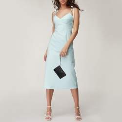 Pre Owned Coach Black Signature Glitter Embossed Leather Boxed Wristlet Clutch