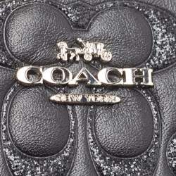 Pre Owned Coach Black Signature Glitter Embossed Leather Boxed Wristlet Clutch
