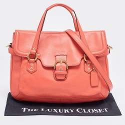 Pre Owned Coach Orange Leather Eva Flap Satchel