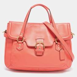 Pre Owned Coach Orange Leather Eva Flap Satchel