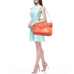 Pre Owned Coach Orange Leather Eva Flap Satchel