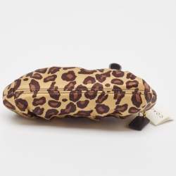 Pre Owned Coach Gold Leopard Print Satin Ocelot Kisslock Wristlet Clutch
