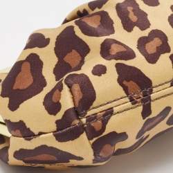 Pre Owned Coach Gold Leopard Print Satin Ocelot Kisslock Wristlet Clutch
