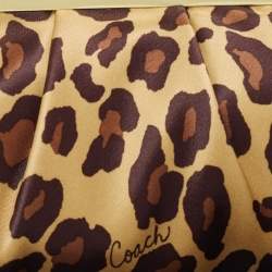 Pre Owned Coach Gold Leopard Print Satin Ocelot Kisslock Wristlet Clutch