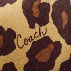 Pre Owned Coach Gold Leopard Print Satin Ocelot Kisslock Wristlet Clutch
