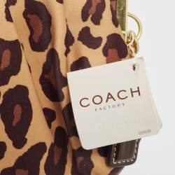 Pre Owned Coach Gold Leopard Print Satin Ocelot Kisslock Wristlet Clutch