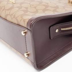 Pre Owned Coach Burgundy/Beige Signature Coated and Leather Zoe Carryall Tote