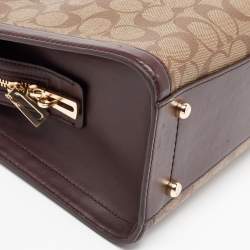 Pre Owned Coach Burgundy/Beige Signature Coated and Leather Zoe Carryall Tote