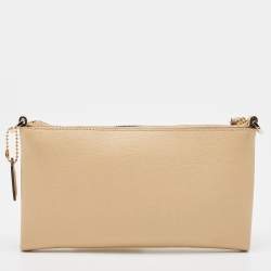 Pre Owned Coach Tan Leather Zip Strap Clutch