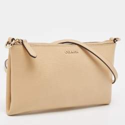 Pre Owned Coach Tan Leather Zip Strap Clutch