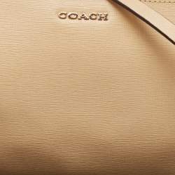 Pre Owned Coach Tan Leather Zip Strap Clutch