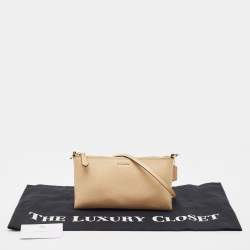 Pre Owned Coach Tan Leather Zip Strap Clutch