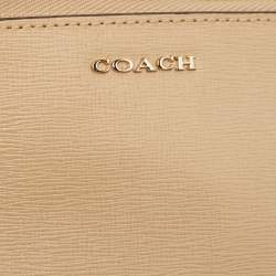 Pre Owned Coach Tan Leather Zip Strap Clutch