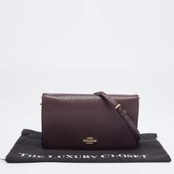 Coach Dark Brown Pebbled Leather Hayden Foldover Clutch Bag