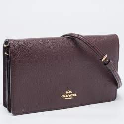 Coach Dark Brown Pebbled Leather Hayden Foldover Clutch Bag