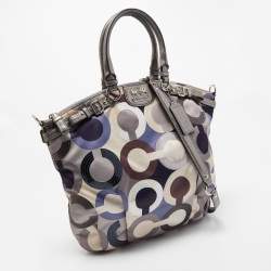 Pre Owned Coach Multicolor Op Art Satin and Leather Madison Bag
